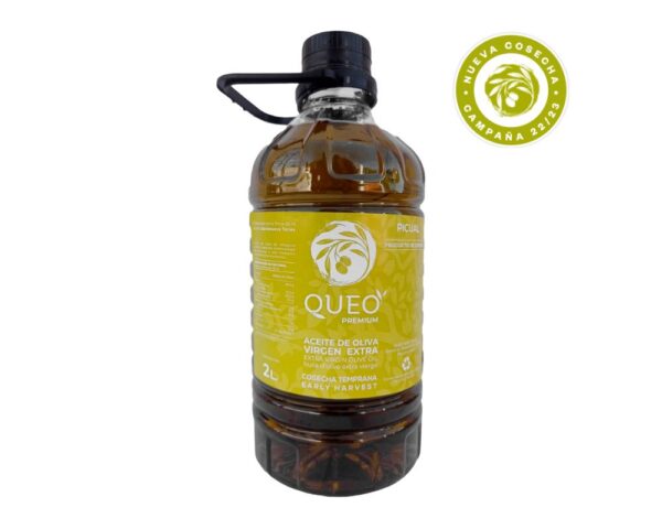 EVOO Picual<br>Box of 4 bottles of Extra Virgin Olive Oil Premium QUEO 2L - International Award CINVE 2023 ORO